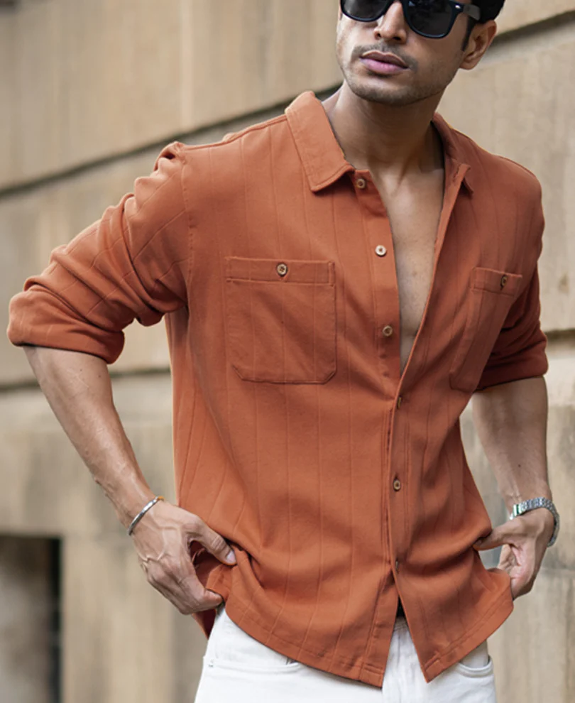 Russet Brown Structure Knit Shirt - Image 4