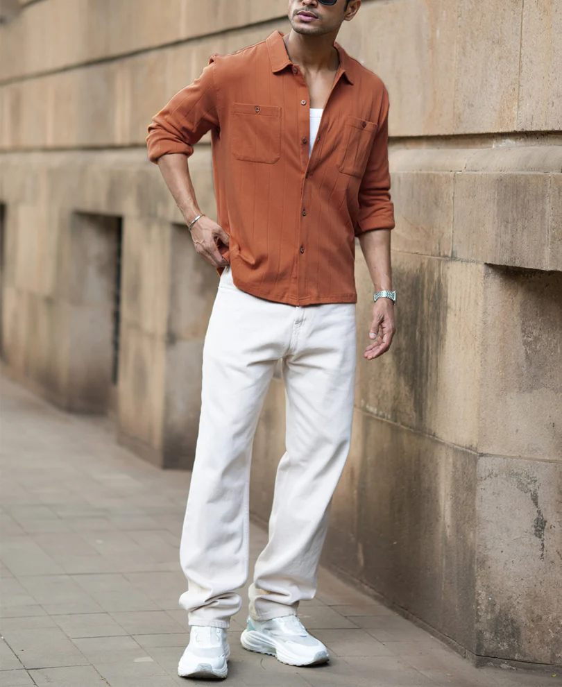 Russet Brown Structure Knit Shirt - Image 7