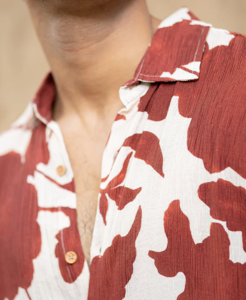 Rust Floral Crinkled Print Shirt - Image 3