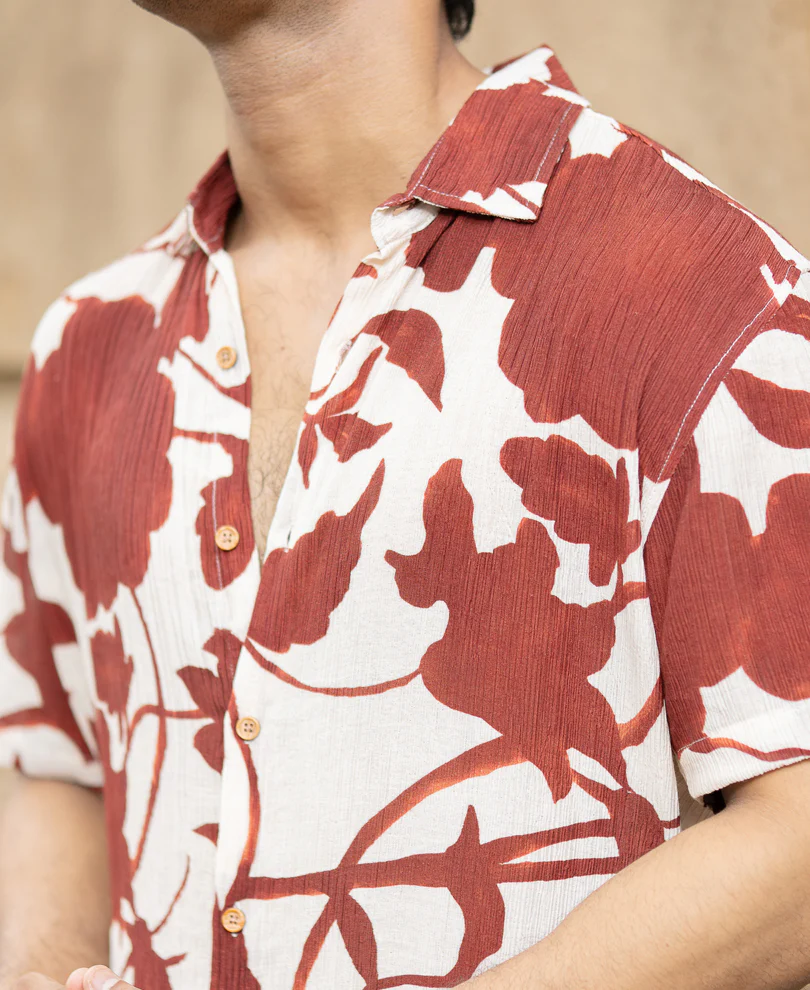 Rust Floral Crinkled Print Shirt - Image 4