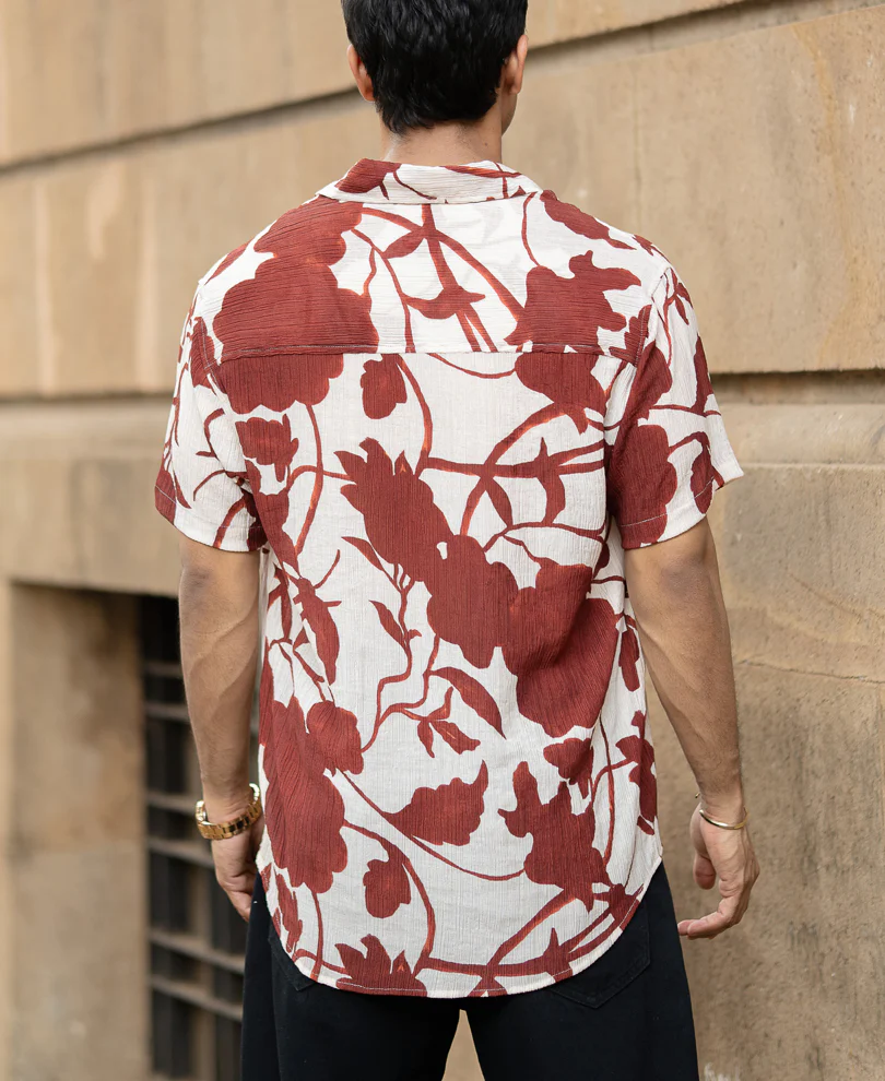 Rust Floral Crinkled Print Shirt - Image 5