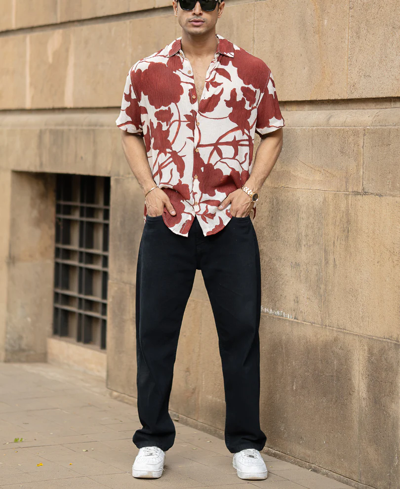 Rust Floral Crinkled Print Shirt - Image 6