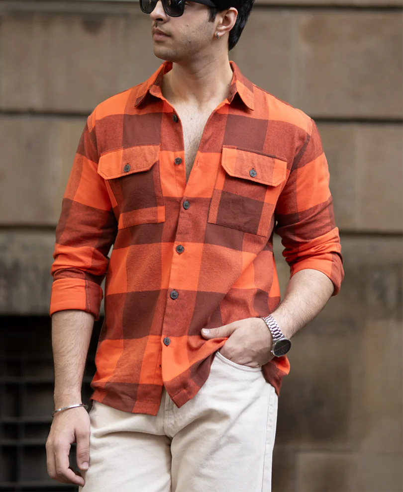 Rust Orange Checks Shirt - Image 2