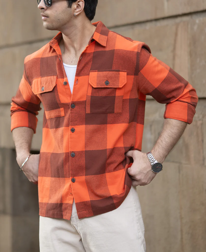 Rust Orange Checks Shirt - Image 3