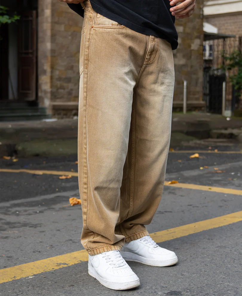 Sand Brown Washed Baggy Jeans - Image 2