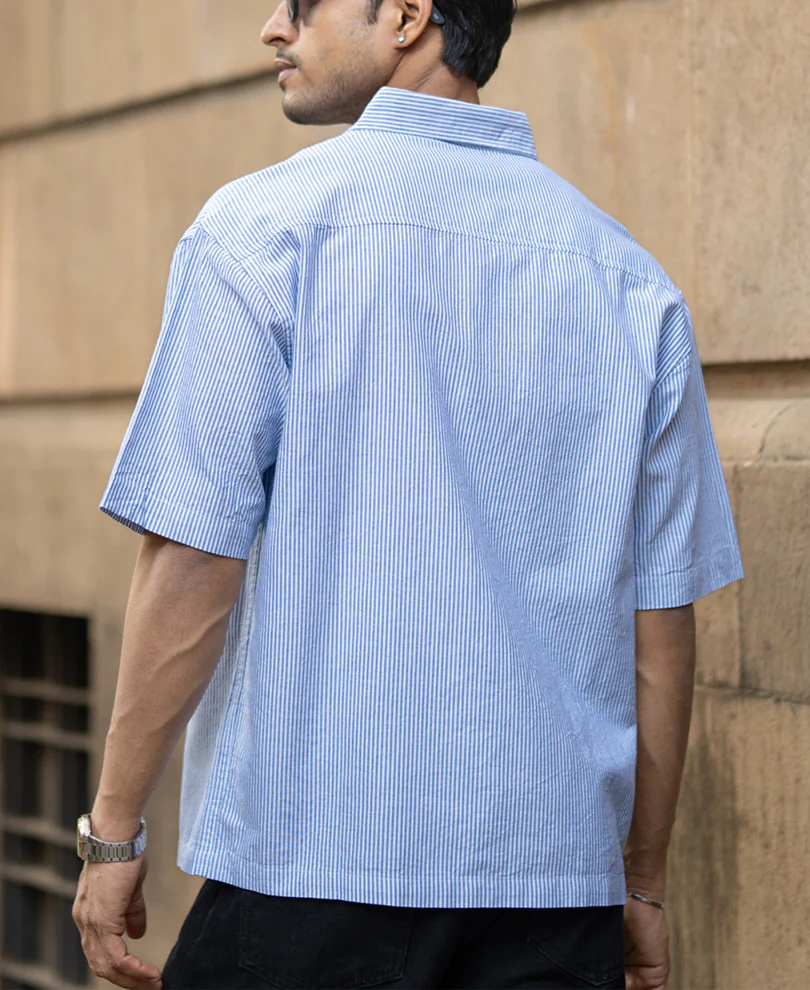 Sky Blue Stripe Embroidered Shirt - Image 6
