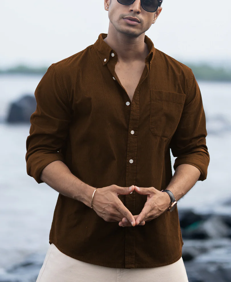 Tan Brown Corduroy Buttondown Shirt