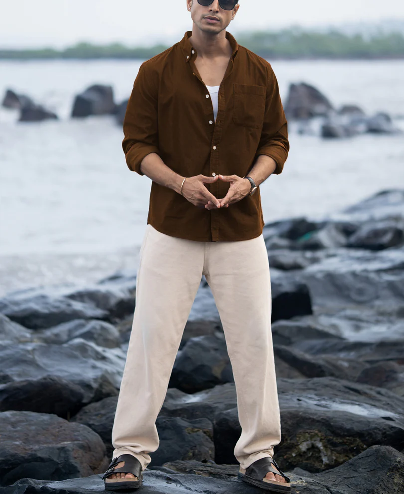 Tan Brown Corduroy Buttondown Shirt - Image 6