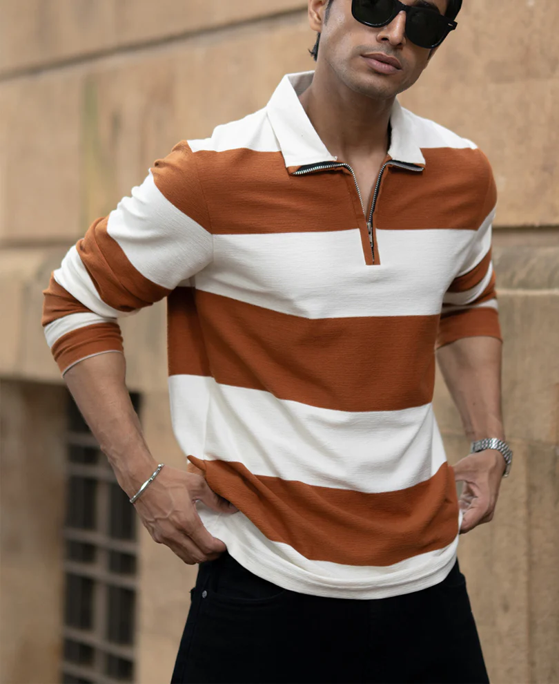 Tan Lightweight Striped T-Shirt - Image 2