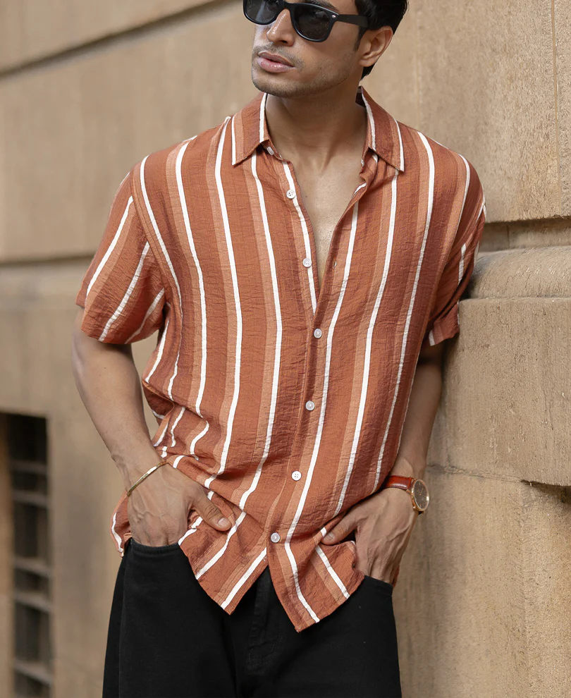 Tan Stripe Flowy Shirt - Image 2