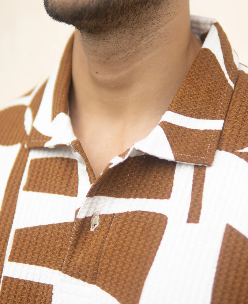 Tan Structure Printed Polo T-Shirt - Image 3
