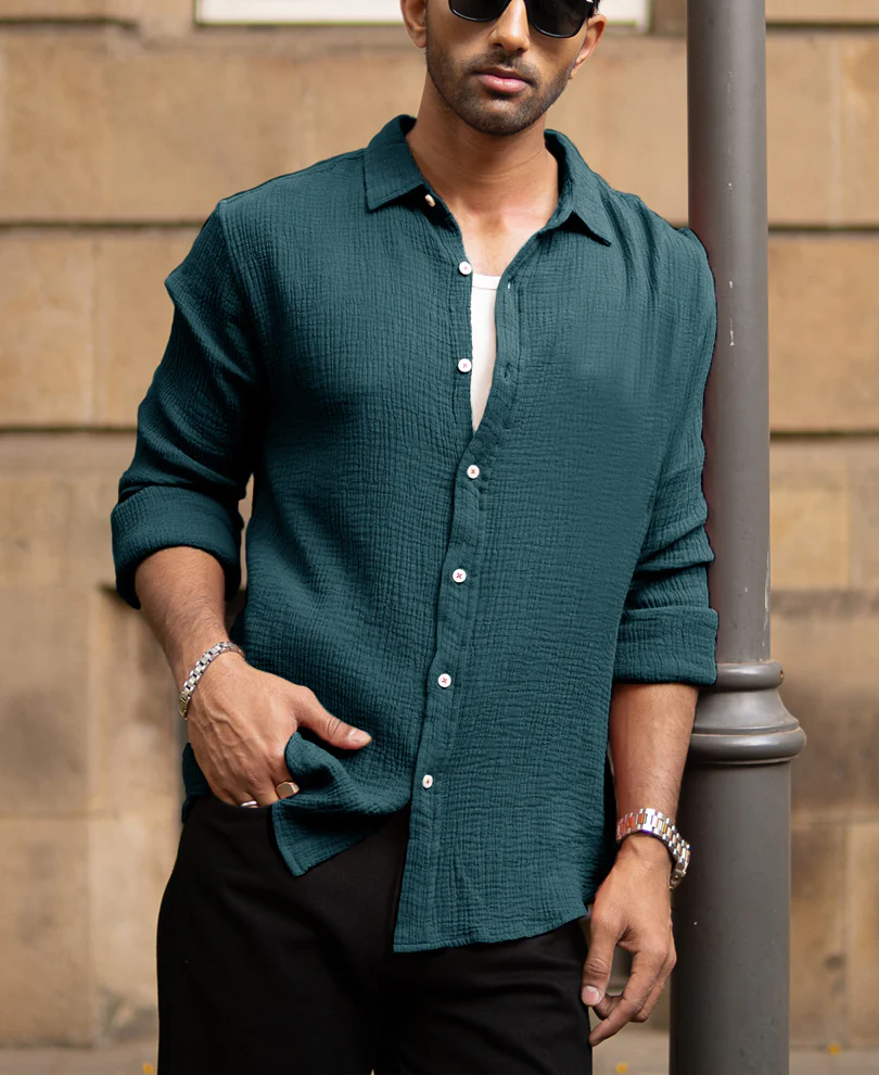 Teal Crinkled Lightweight Shirt - Image 2
