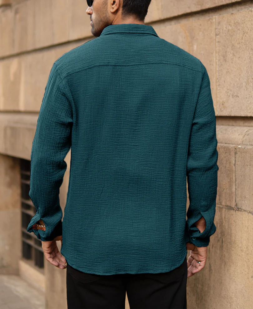 Teal Crinkled Lightweight Shirt - Image 4