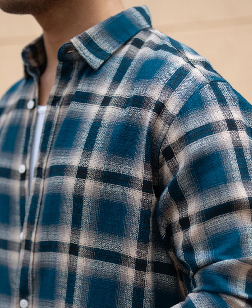 Teal Structured Checks Shirt - Image 4