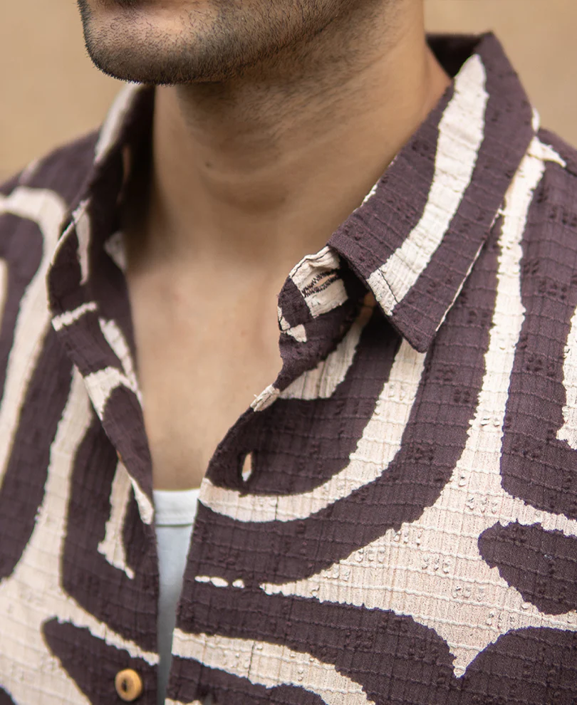 Coffee Brown Abstract Print Shirt - Image 5