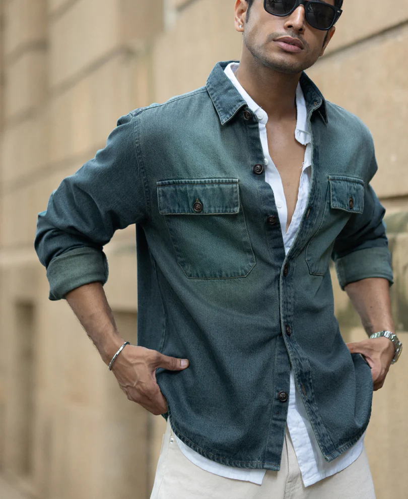 Tinted Blue Denim Overshirt - Image 2