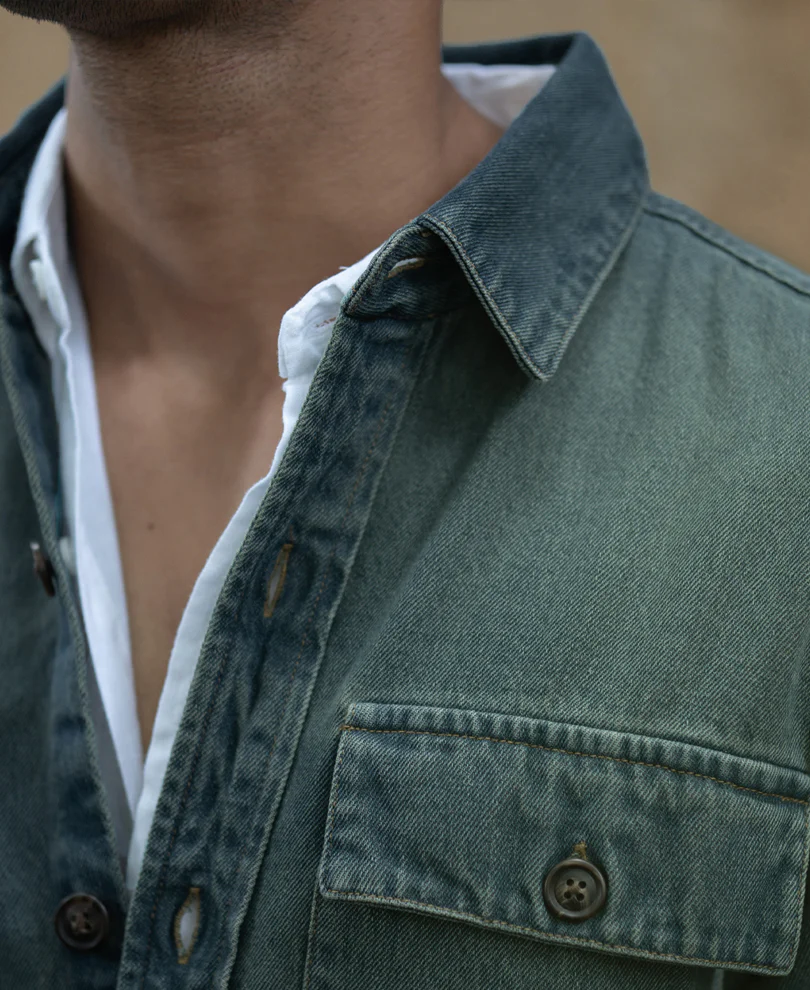 Tinted Blue Denim Overshirt - Image 5