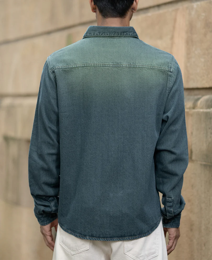 Tinted Blue Denim Overshirt - Image 6