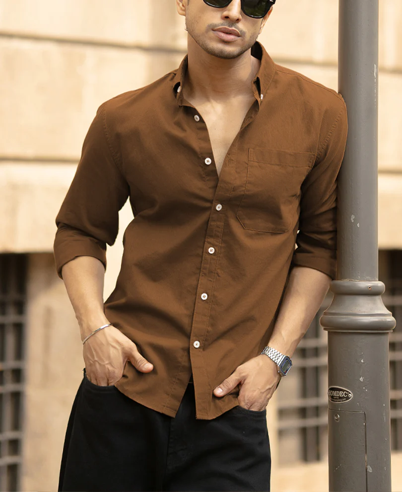 Toffee Brown Lightweight Oxford Shirt - Image 2