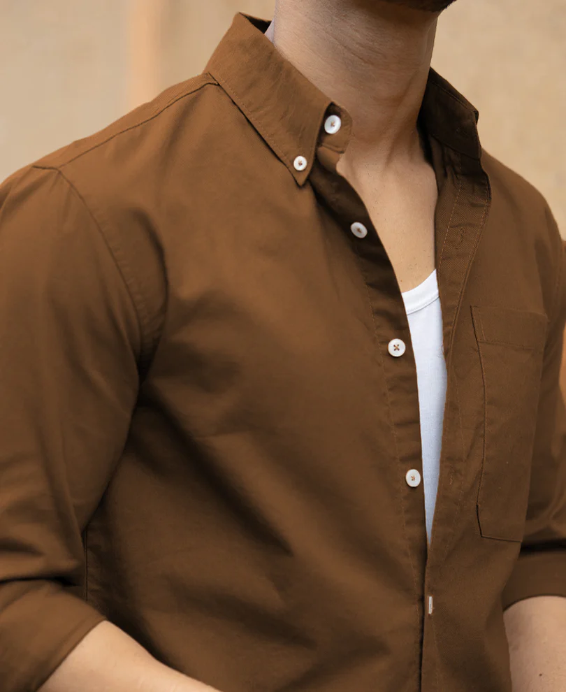 Toffee Brown Lightweight Oxford Shirt - Image 3