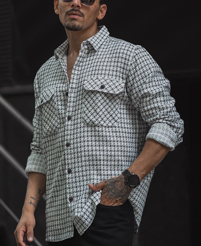 White And Black Small Checks Regular Fit Full Sleeves Shirt - Image 2