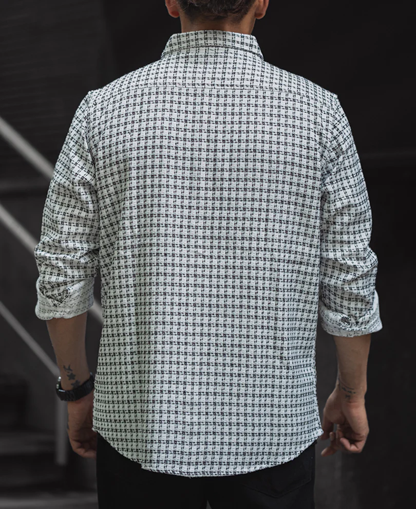 White And Black Small Checks Regular Fit Full Sleeves Shirt - Image 3