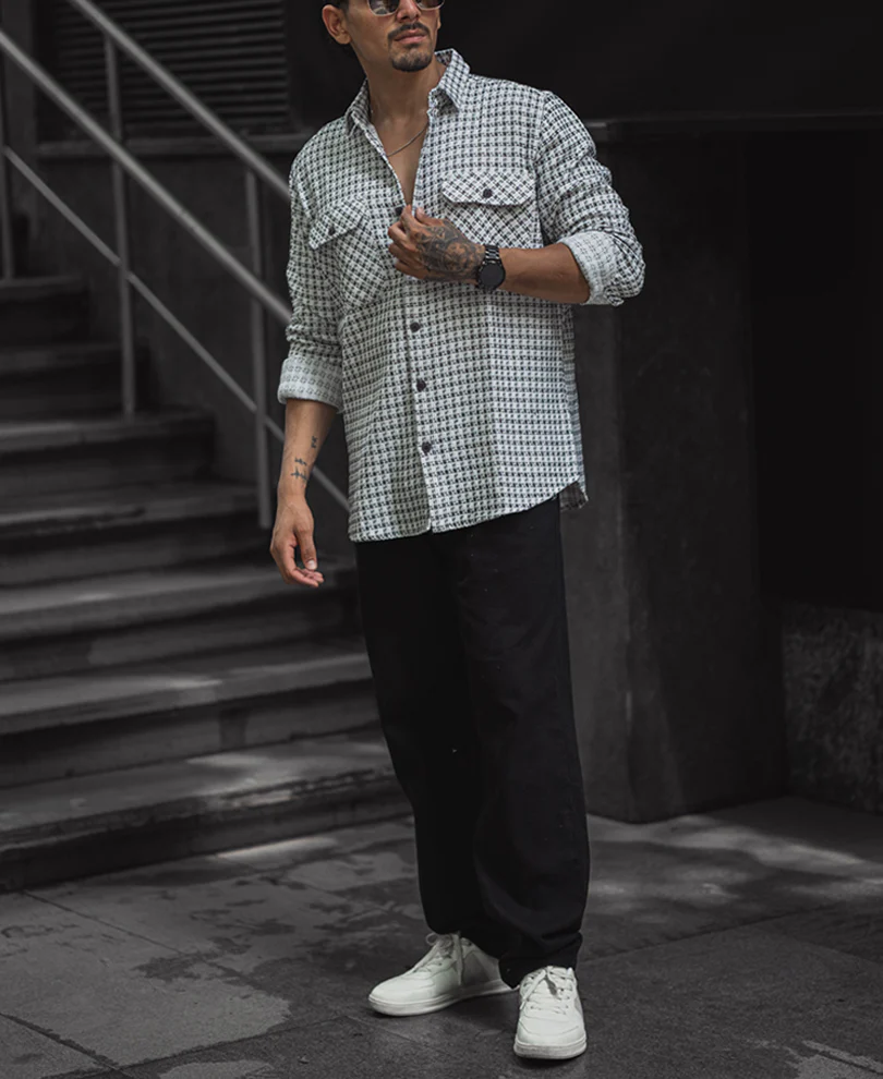 White And Black Small Checks Regular Fit Full Sleeves Shirt - Image 6