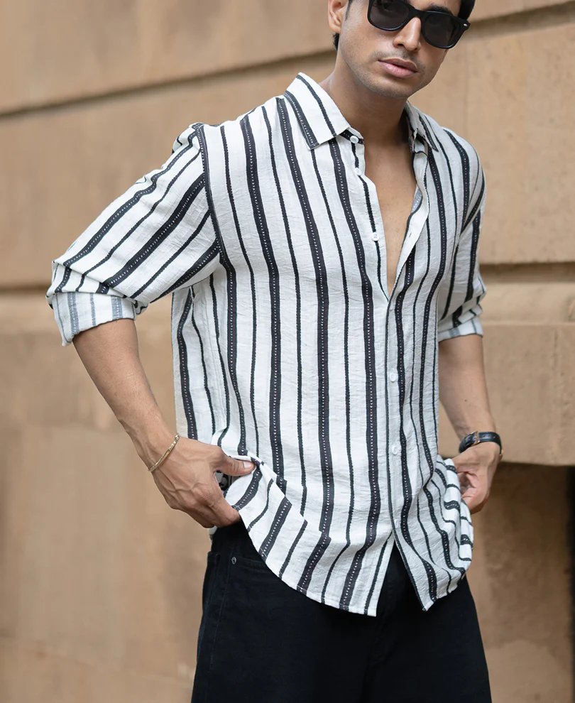 White And Black Striped Flowy Shirt - Image 2