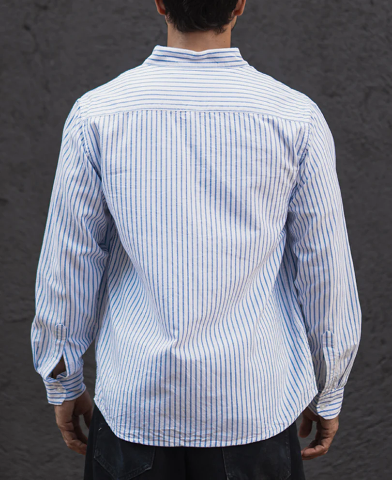 White and Blue Stripes Regular Fit Full Sleeves Shirt - Image 4