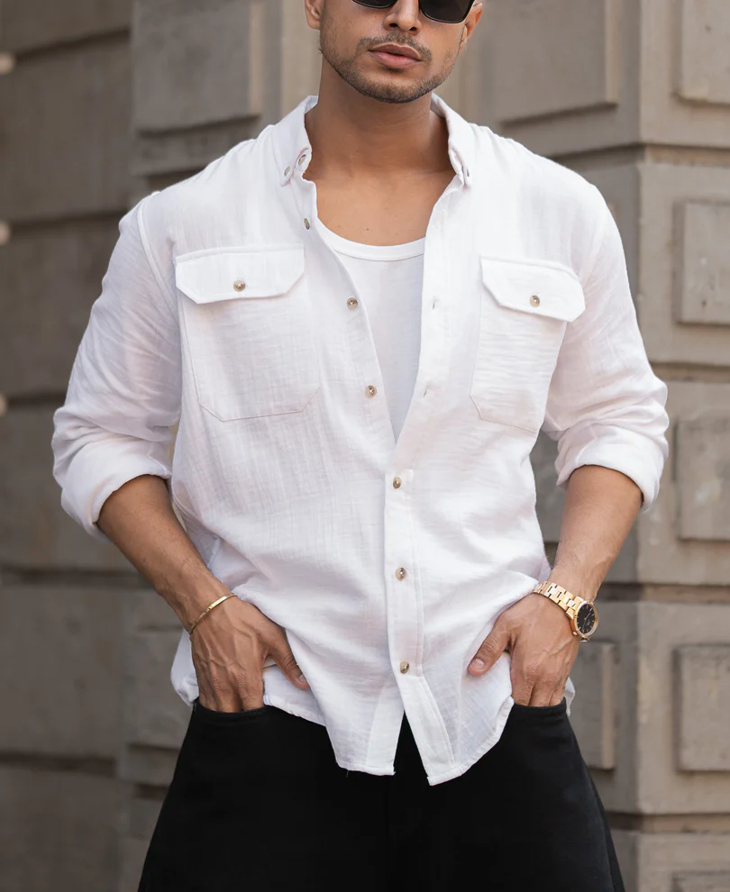 White Cotton Regular Fit Full Sleeves Shirt