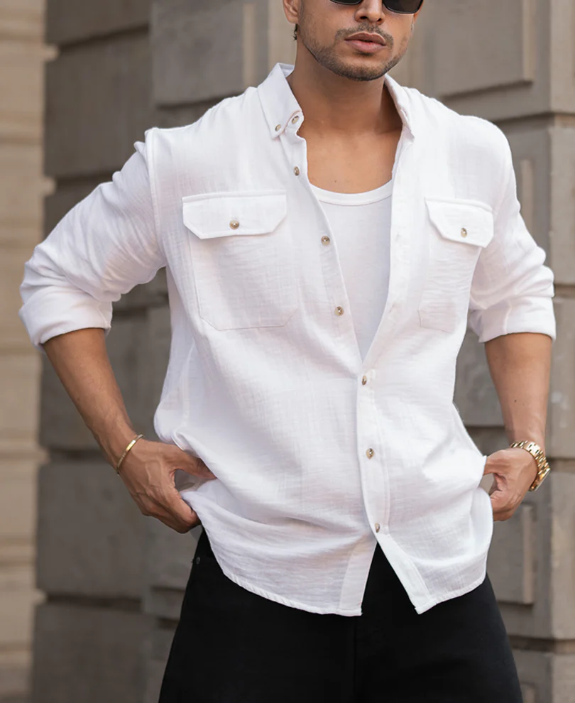 White Cotton Regular Fit Full Sleeves Shirt - Image 2