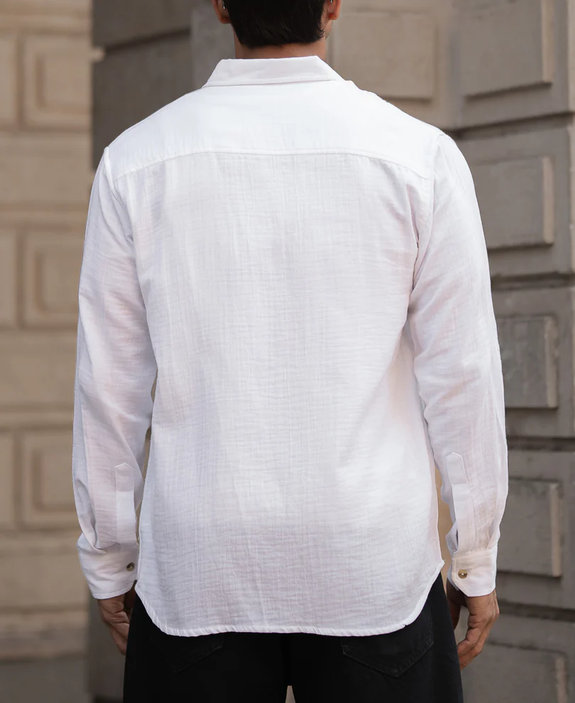 White Cotton Regular Fit Full Sleeves Shirt - Image 3