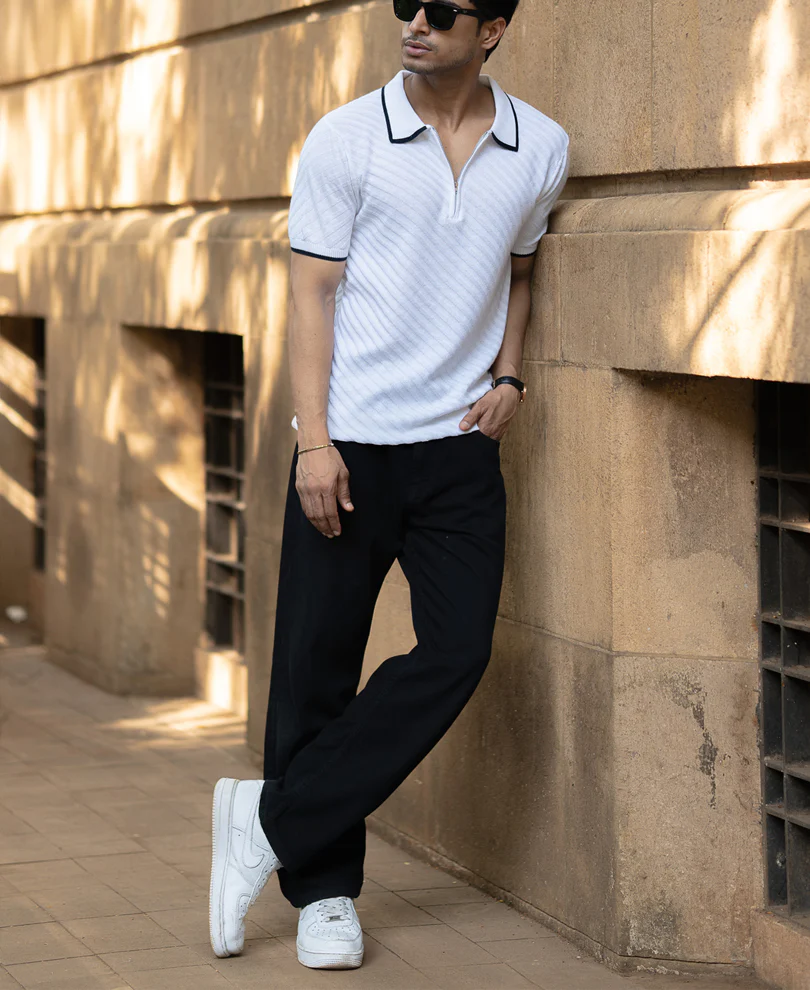 White Diagonal Knit T-Shirt - Image 6