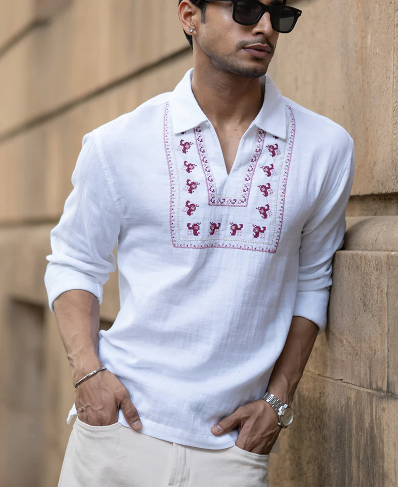 White Embroidered Kurta Shirt - Image 2