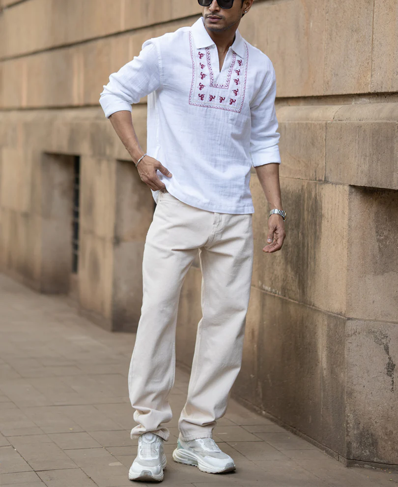 White Embroidered Kurta Shirt - Image 7