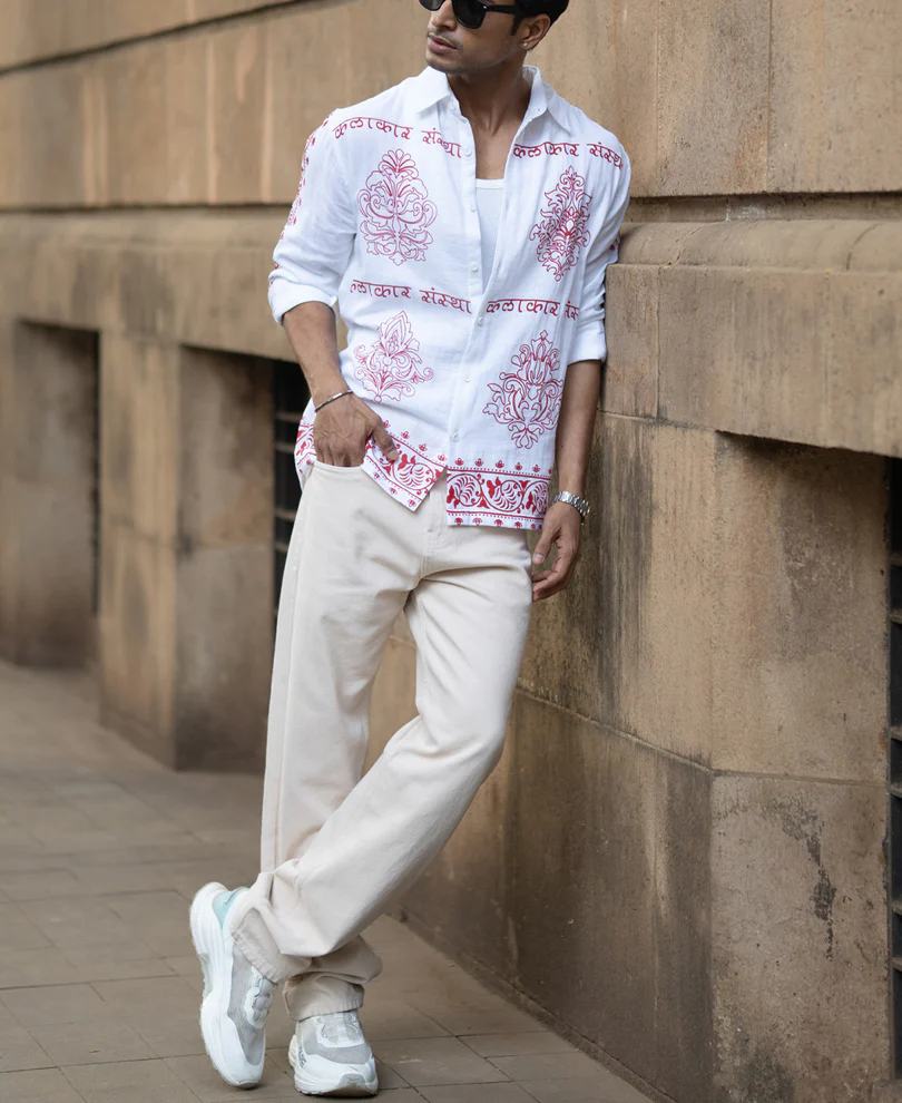 White Kalakar Print Shirt - Image 7