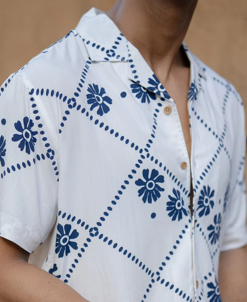 White Lightweight Floral Print Shirt - Image 3