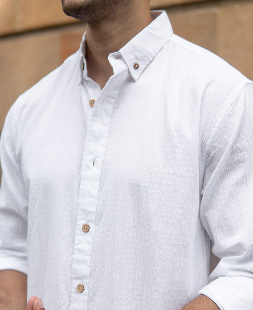 White Lightweight Structured Shirt - Image 4