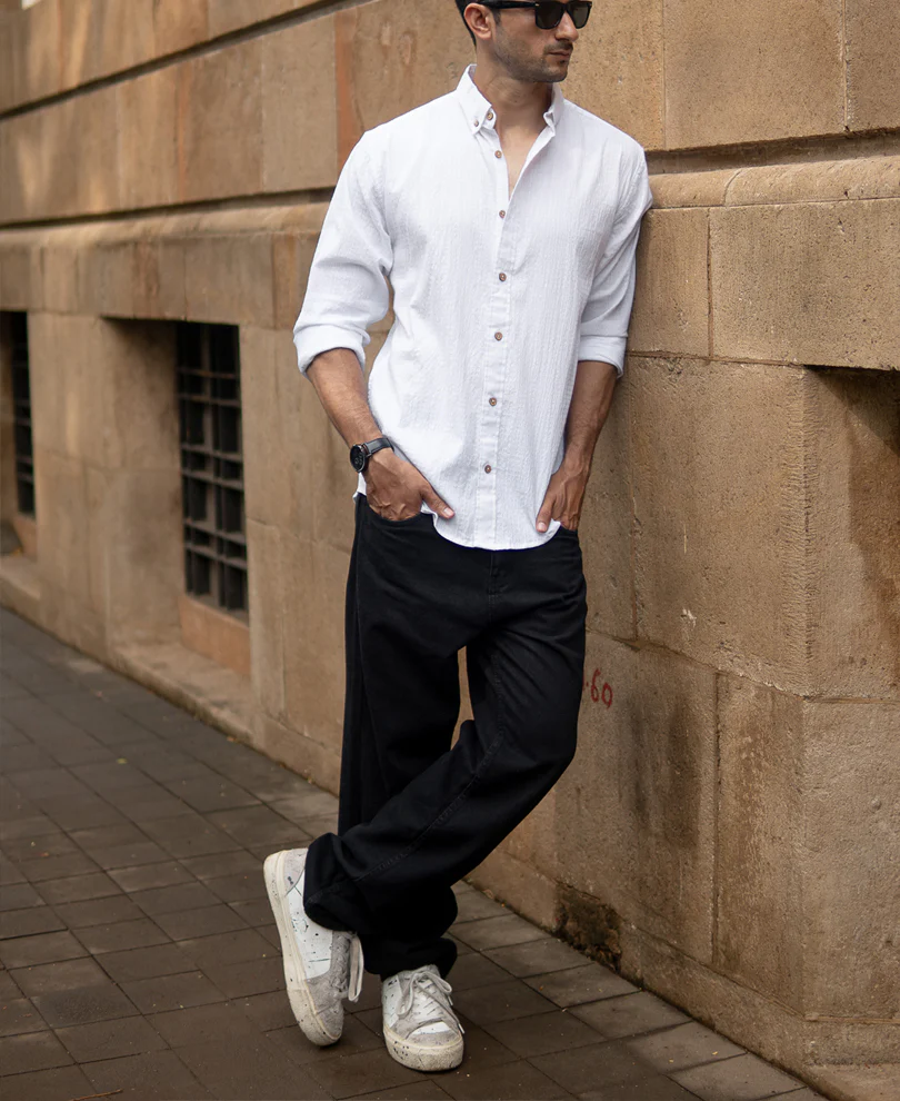 White Lightweight Structured Shirt - Image 6