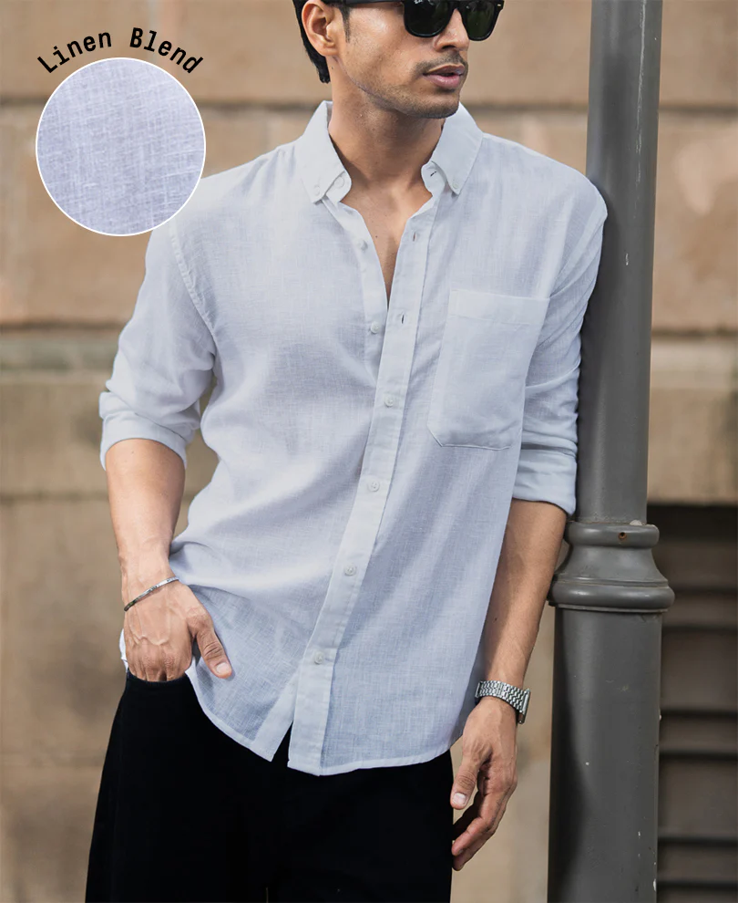 White Linen Blend Shirt