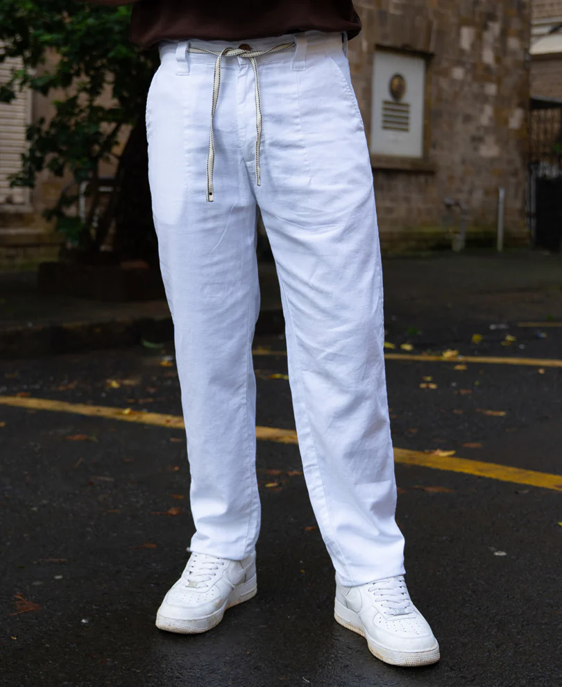 White Linen Pleated Trouser - Image 2