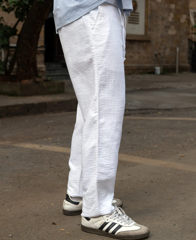 White Regular Fit Crinkled Trouser - Image 3