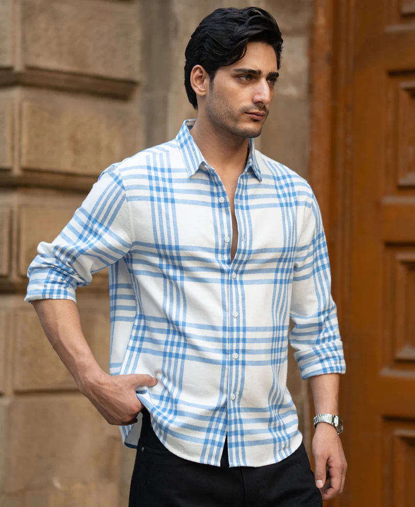 White & Royal Brushed Checks Shirt - Image 2