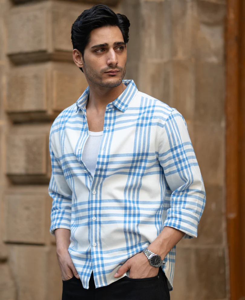 White & Royal Brushed Checks Shirt - Image 3