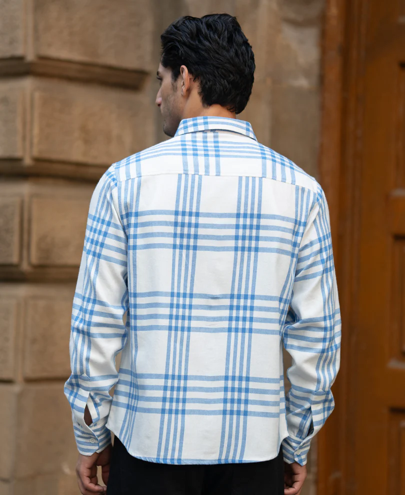 White & Royal Brushed Checks Shirt - Image 6