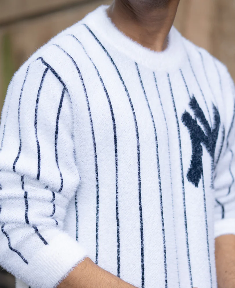 White Striped Fuzzy Sweater - Image 3