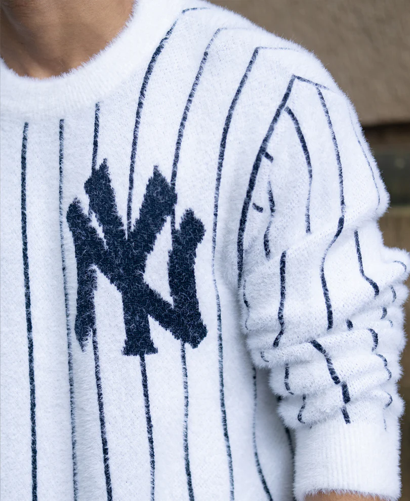 White Striped Fuzzy Sweater - Image 4