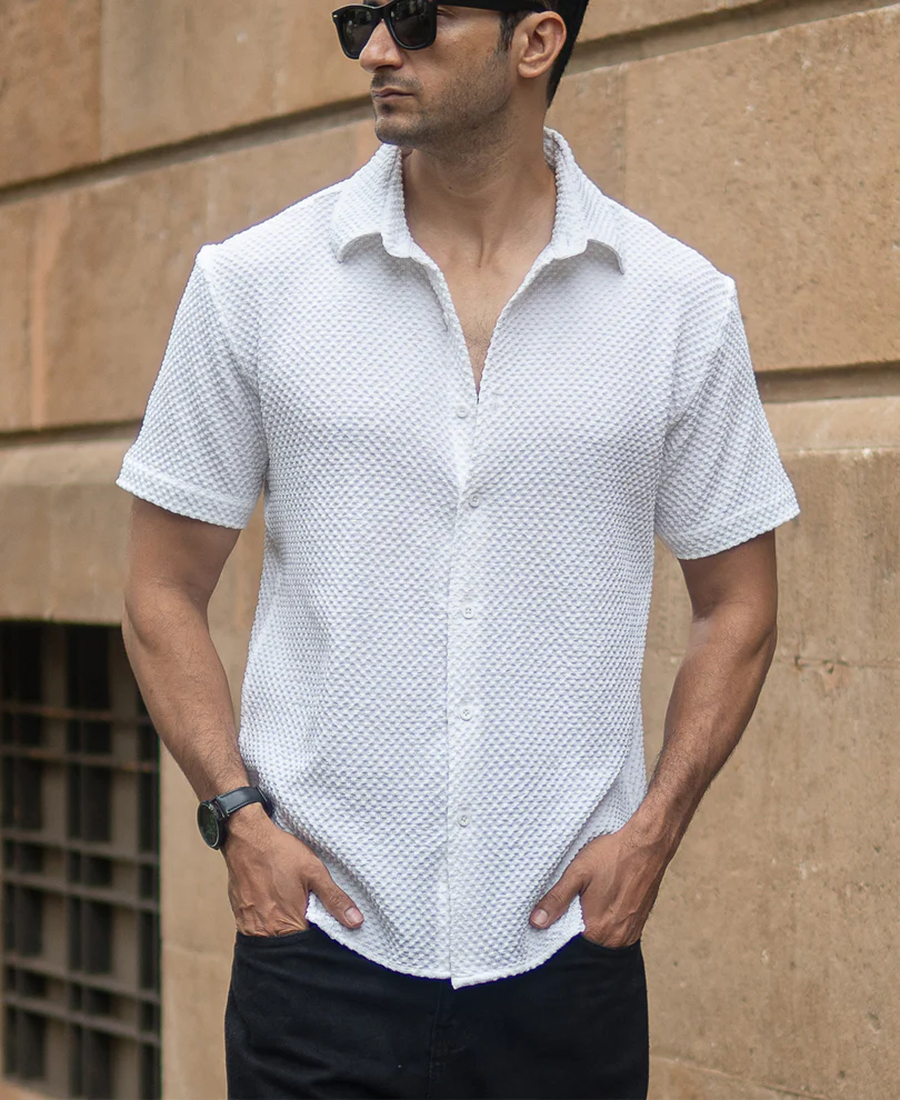 White Structured Half Sleeves Shirt - Image 2