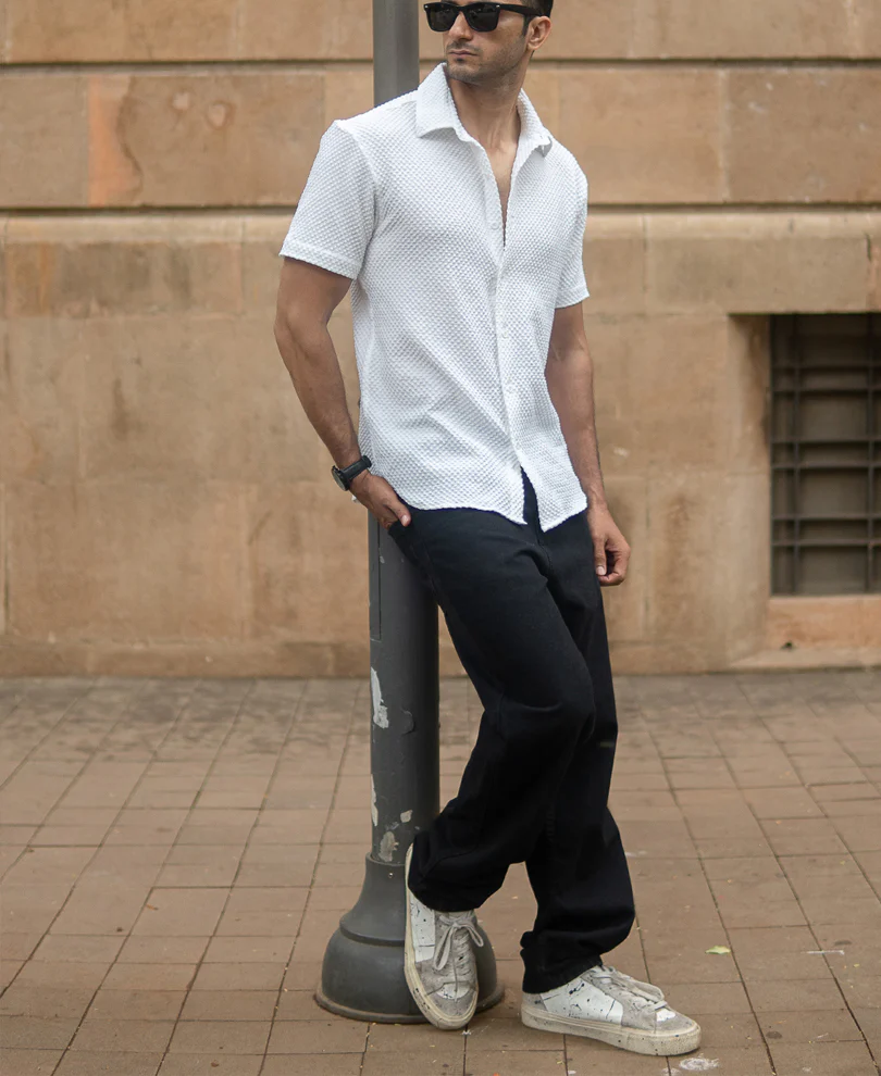 White Structured Half Sleeves Shirt - Image 6