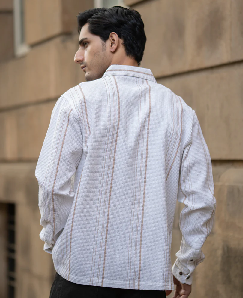 White Structured Striped Shirt - Image 6